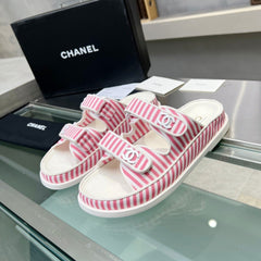Stripes Casual  Flat Sandals Light Pink White