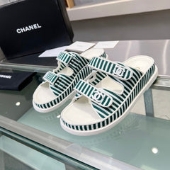 Stripes Casual  Flat Sandals Jade Green White