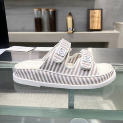 Stripes Casual  Flat Sandals Gray White