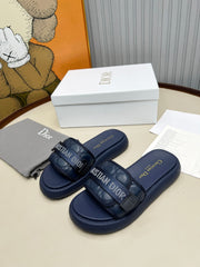 PLATFORM SLIDES 25S 50MM IN NAVY BLUE CALFSKIN AND ELECTRIC FABRIC