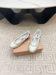 BALLET FLAT SHOES IN WHITE MESH AND BEIGE SUEDE