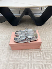 BOW MARY JANE FLAT IN SILVER LAMBSKIN