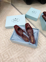 MARY JANE SLINGBACK SQUARE TOE IN BURGUNDY RED PATENT SHEEPSKIN