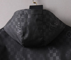 LV HOODED JACKET IN BLACK DAMIER AND BROWN TRIM 239036