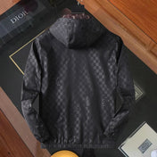 LV HOODED JACKET IN BLACK DAMIER AND BROWN TRIM 239036