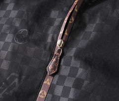 LV HOODED JACKET IN BLACK DAMIER AND BROWN TRIM 239036