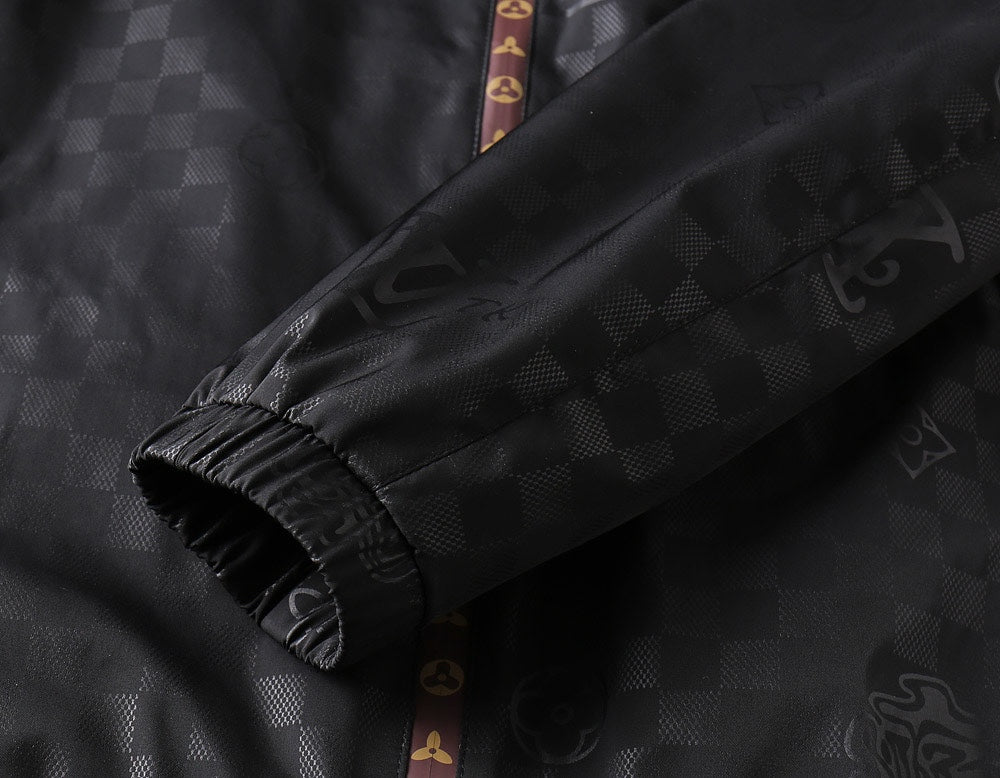 LV HOODED JACKET IN BLACK DAMIER AND BROWN TRIM 239036