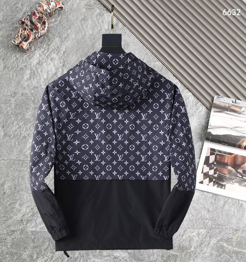 LV HOODED JACKET NAVY BLUE MONOGRAM AND BLACK 239169