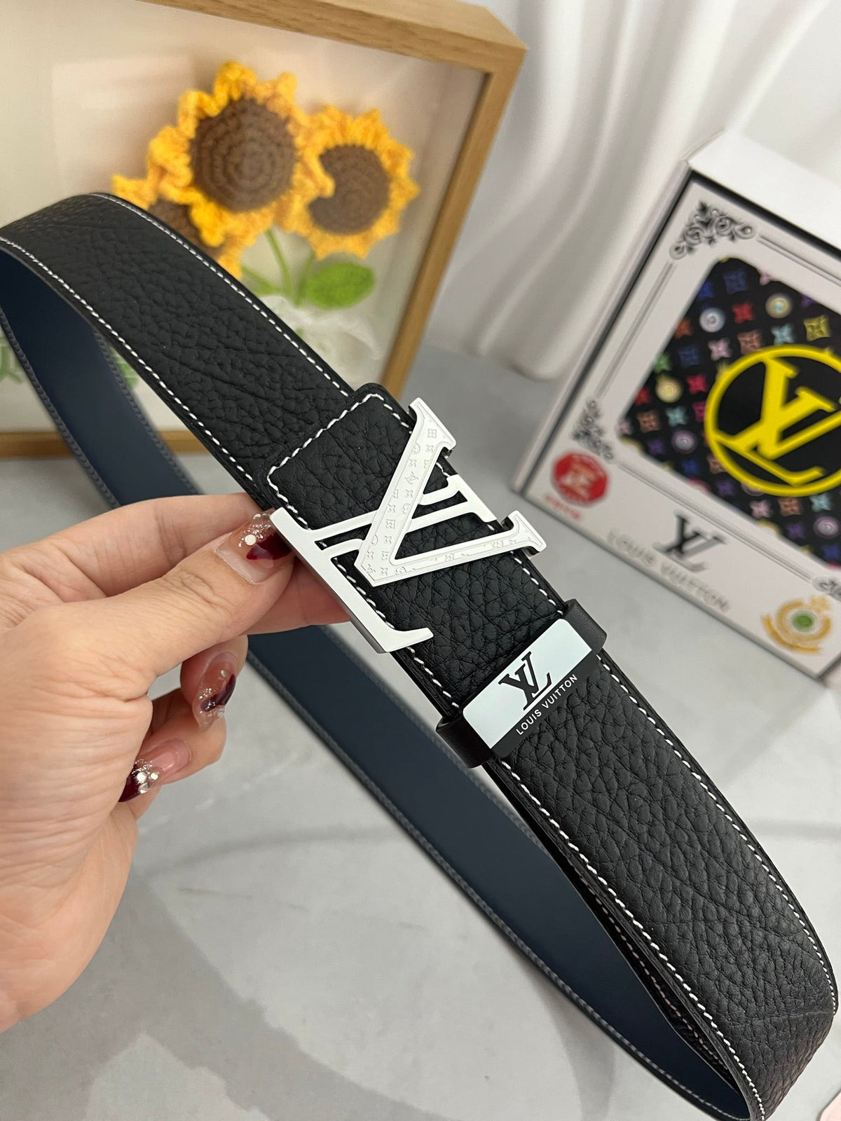 LV 25S BELT 38 MM IN BLACK CALFSKIN 593289
