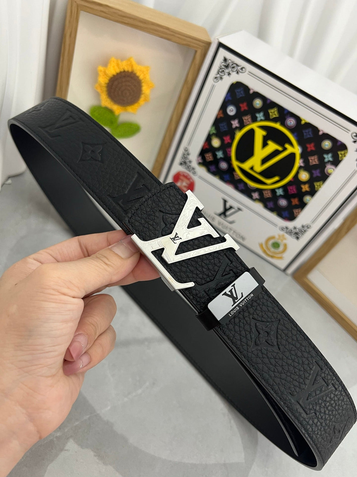 LV 25S BELT 38 MM IN BLACK CALFSKIN 593283