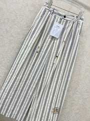 CHANEL STRIPED LINEN WIDE-LEG PANTS 275056