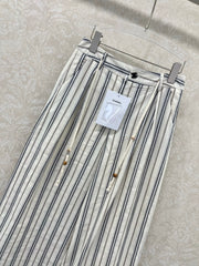 CHANEL STRIPED LINEN WIDE-LEG PANTS 275056
