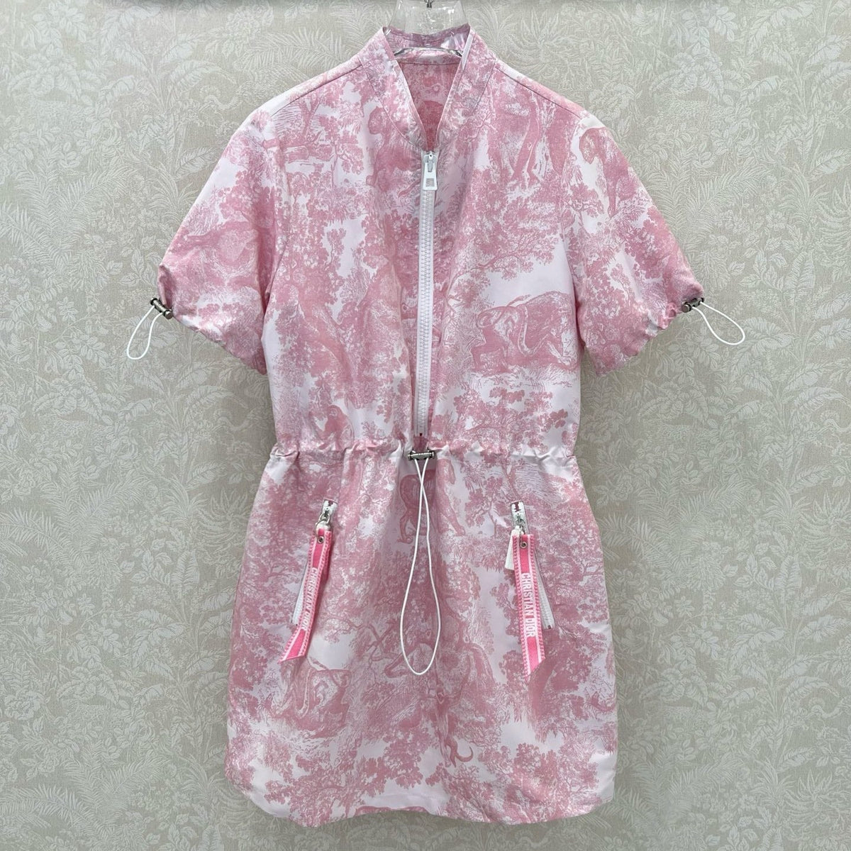 DIOR STAND-COLLAR HALF-ZIP PRINTED DRESS 275175