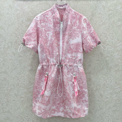 DIOR STAND-COLLAR HALF-ZIP PRINTED DRESS 275175