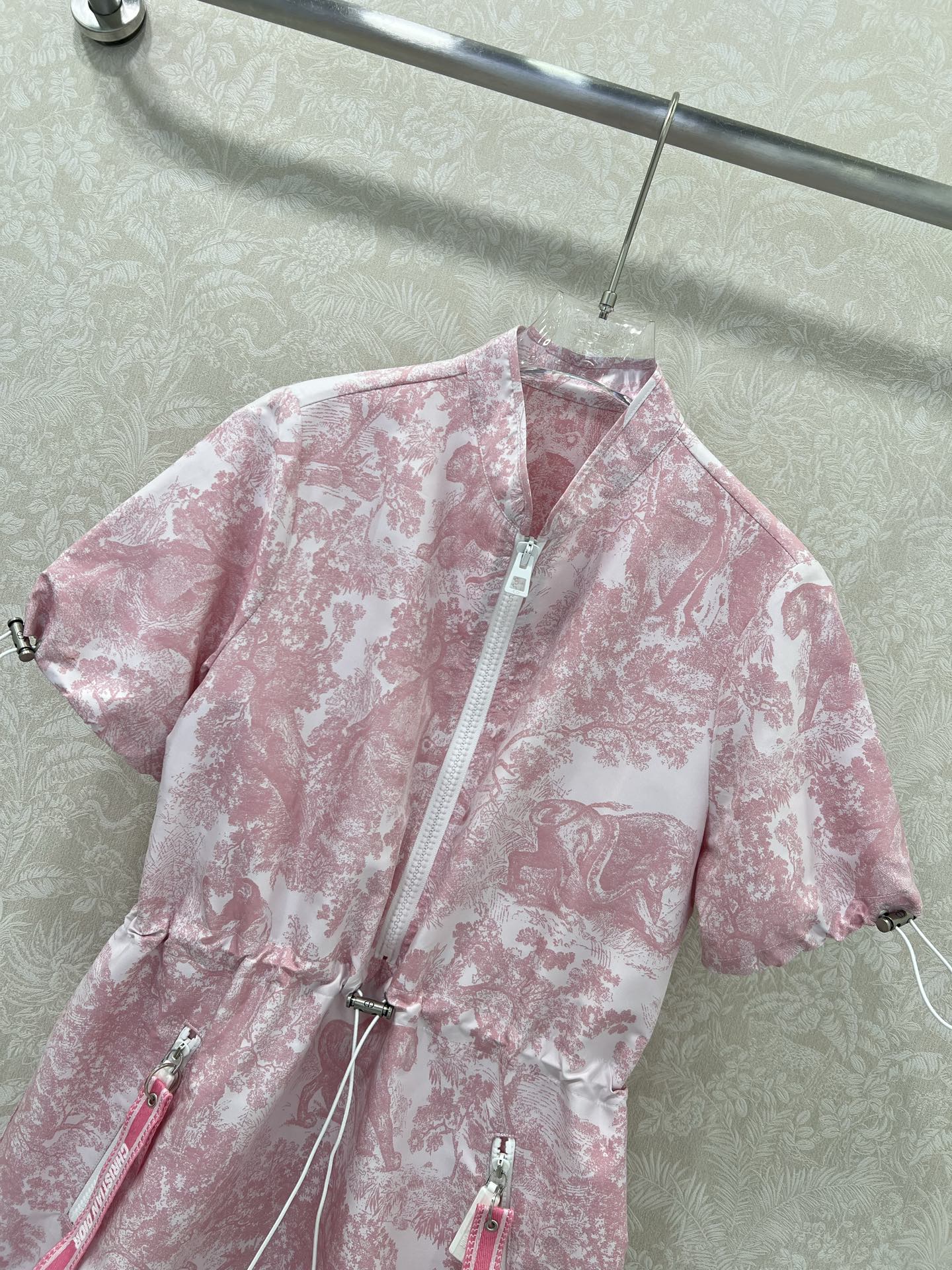 DIOR STAND-COLLAR HALF-ZIP PRINTED DRESS 275175