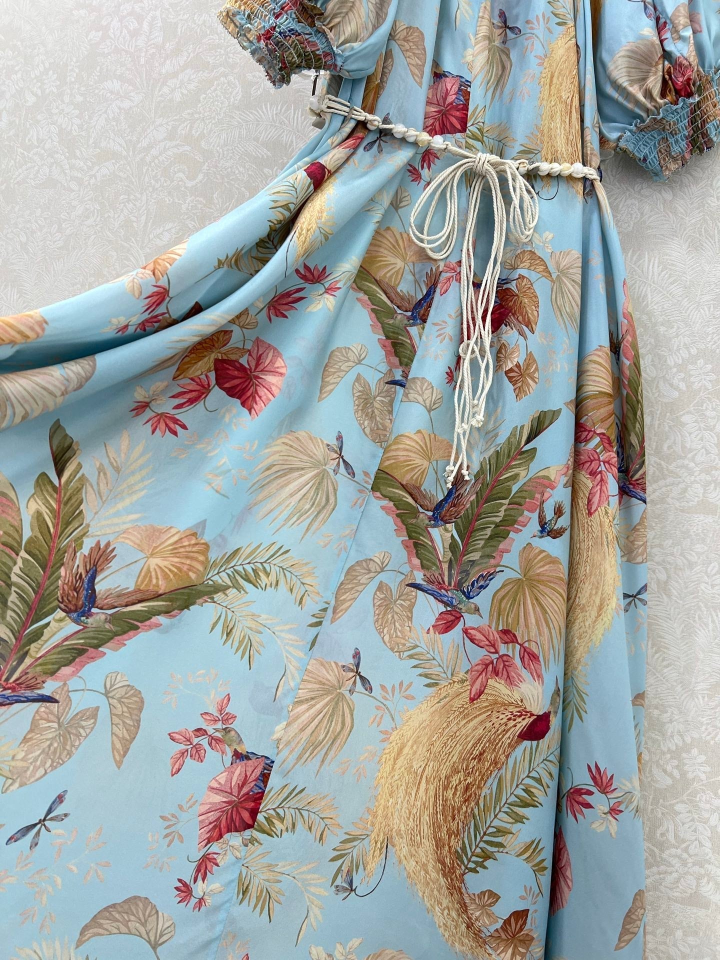 ZIMMERMANN PUFF-SLEEVE FLORAL FEATHER SILK DRESS 275074