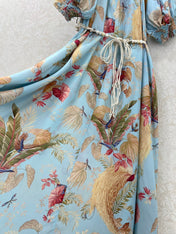 ZIMMERMANN PUFF-SLEEVE FLORAL FEATHER SILK DRESS 275074