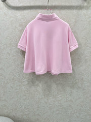 LOEWE OVERSIZED CROPPED POLO SHIRT WITH EMBROIDERED LOGO IN PINK
