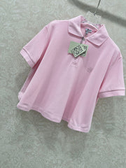 LOEWE OVERSIZED CROPPED POLO SHIRT WITH EMBROIDERED LOGO IN PINK