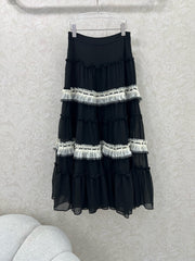 DIOR BLACK RUFFLED SKIRT WITH PEARL EMBELLISHMENTS