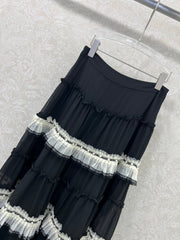 DIOR BLACK RUFFLED SKIRT WITH PEARL EMBELLISHMENTS