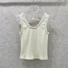 MIUMIU KNIT TANK TOP WITH RUFFLED TRIM 275104