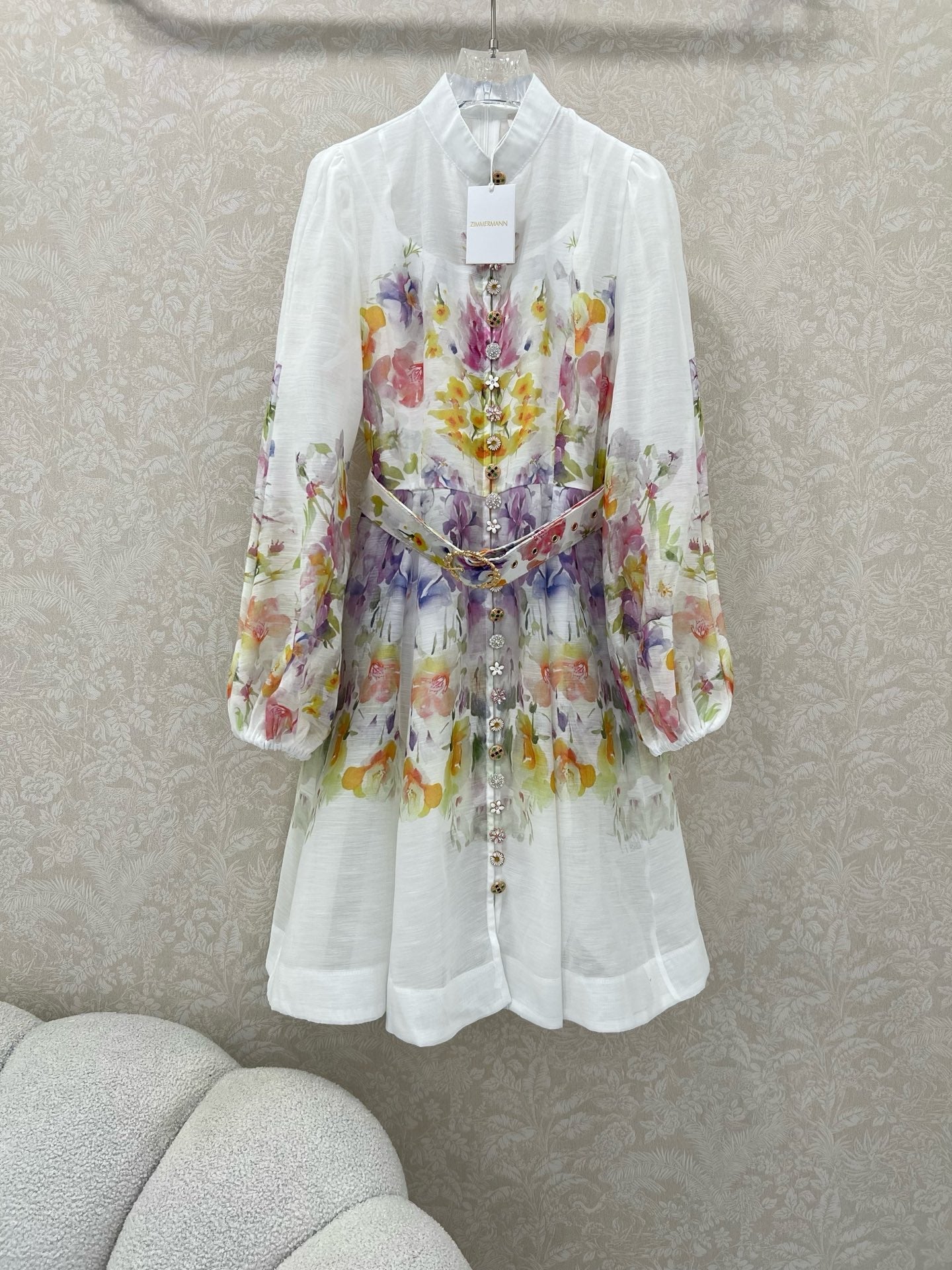 ZIMMERMANN SHORT DRESS WITH A STAND COLLAR 275119