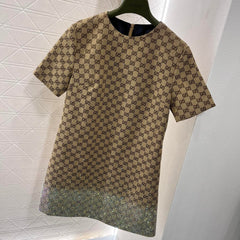 GG Beige Monogram Crystal Embellished Mini Dress