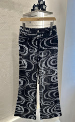CHANEL BLACK PRINTED DENIM PANTS