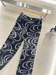 CHANEL BLACK PRINTED DENIM PANTS