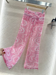 CHANEL PINK PRINTED DENIM PANTS