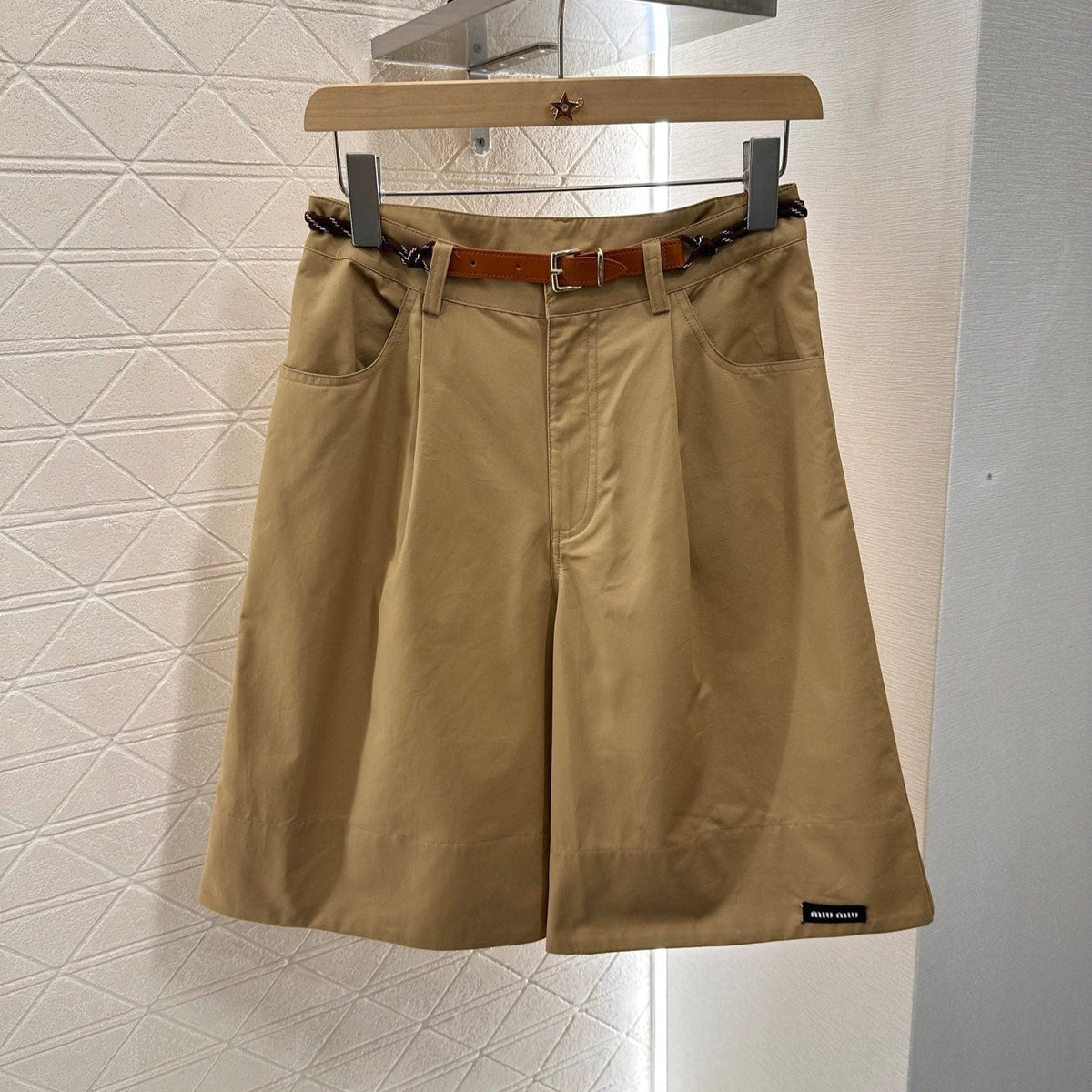 MIUMIU HIGH-WAISTED PLAID BERMUDA SHORTS 276620