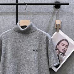 MIUMIU SHORT-SLEEVE TURTLENECK KNIT TOP STYLE 389