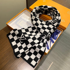 DAMIER SCARF 200 CM IN BLACK MIX WHITE CASHMERE 388193
