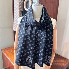 AMAZINGRAM SCARF 200 CM IN BLACK WOOL AND SILK 396531