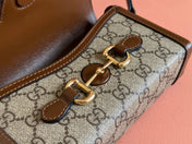 GG HORSEBIT 1955 MINI 18 BAG BEIGE CANVAS AND BROWN CALFSKIN