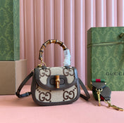 BAMBOO 1947 MINI BAG 17 IN BROWN CALFSKIN AND BEIGE CANVAS