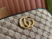 MARMONT MEDIUM SHOULDER BAG 24 IN BEIGE AND BROWN GG CANVAS BLACK CALFSKIN