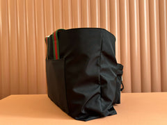 WEB STRIPE-STRAP TOTE BAG 45 IN BLACK CANVAS