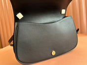 BLONDIE LARGE TOP HANDLE BAG 32 IN NATURAL COTTON LINEN CANVAS BLACK CALFSKIN