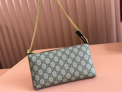 RUBBER EFFECT SMALL WALLET ON CHAIN 22.5 IN BEIGE AND DARK BROWN GG CALFSKIN