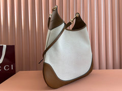B LARGE SHOULDER BAG 49 IN NATURAL CANVAS AND BROWN CALFSKIN