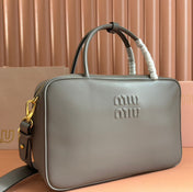 BEAU TOP HANDLE BAG 34 IN DARK GREY SMOOTH CALFSKIN