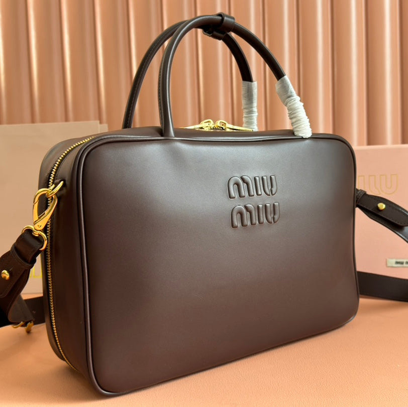 BEAU TOP HANDLE BAG 34 IN CEDAR BROWN SMOOTH CALFSKIN