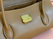 BEAU TOP HANDLE BAG 28 IN CHOCOLATE BROWN GLOSSY CALFSKIN GOLD HARDWARE