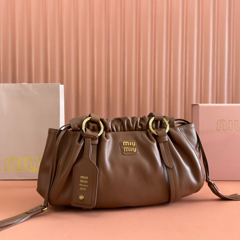 JOIE HAND BAG 32 IN BRUNETTE BROWN SHINY LAMBSKIN