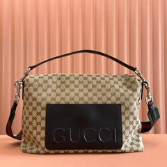 LARGE CROSSBODY BAG 36 IN BEIGE AND DARK BROWN CANVAS MONOGRAM LOGO