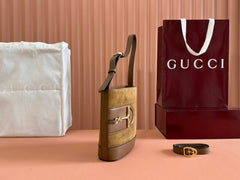 73 SMALL BUCKET BAG 20 IN BROWN SOFT SUEDE AND CALFSKIN