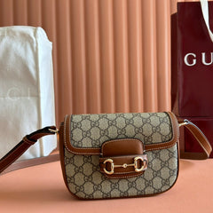 SMALL HORSEBIT 1955 SHOULDER BAG 20 IN BEIGE AND DARK BROWN NEW GG MONOGRAM CALFSKIN