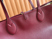 MEDIUM TOTISSIMA REVERSIBLE TOTE BAG 30 IN ROSSO ANCORA RED CALFSKIN BEIGE AND BROWN GG CANVAS ON SIDE